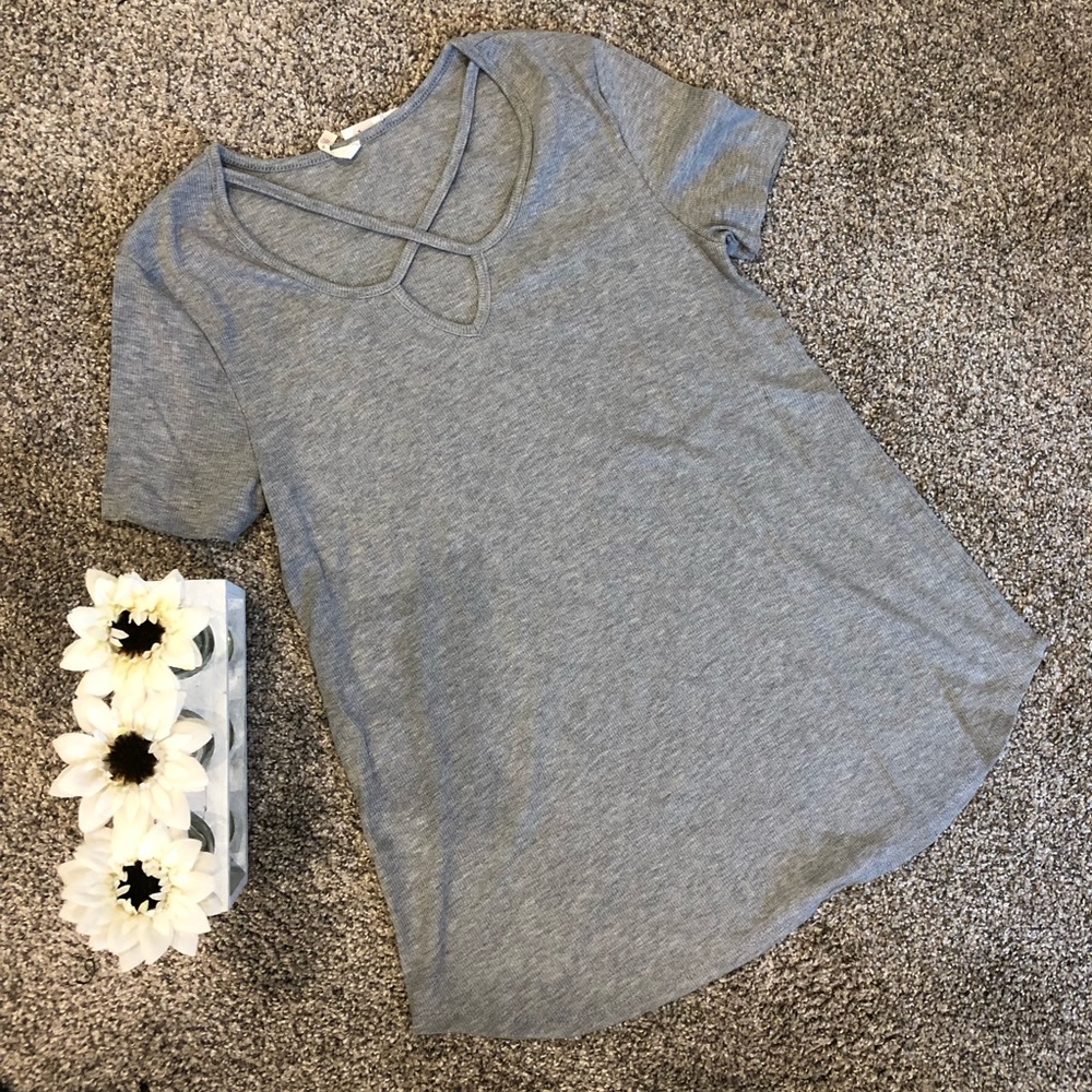 Grey top with cross cross front
